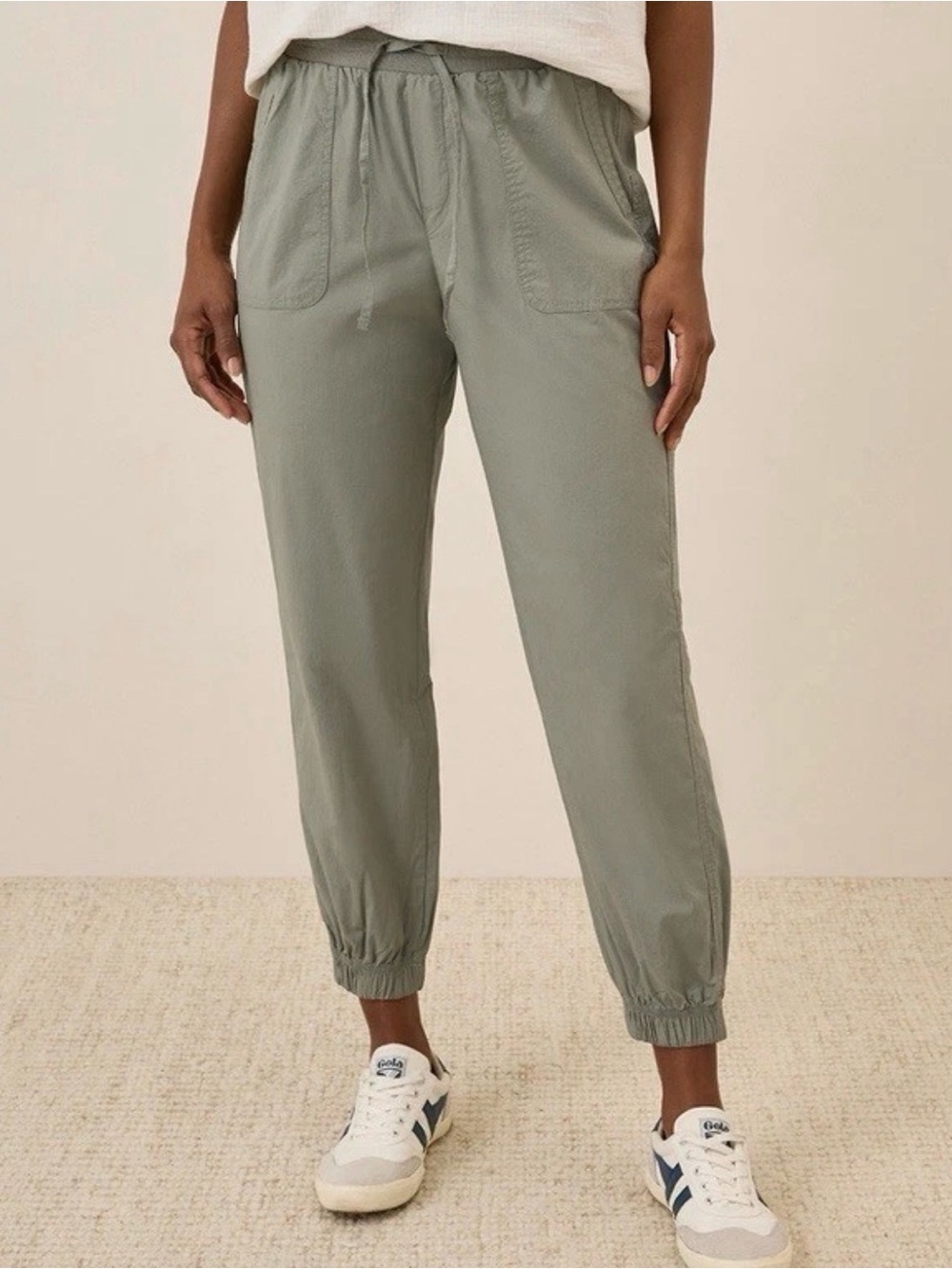 PACT Size Small Poplin Jogger Shadow Green Pockets Elastic Waist Sustainable